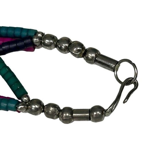 Triple Strand Beaded Necklace Multicolor Disc Beads Colorblock Silver-tone Hook - Picture 7 of 7